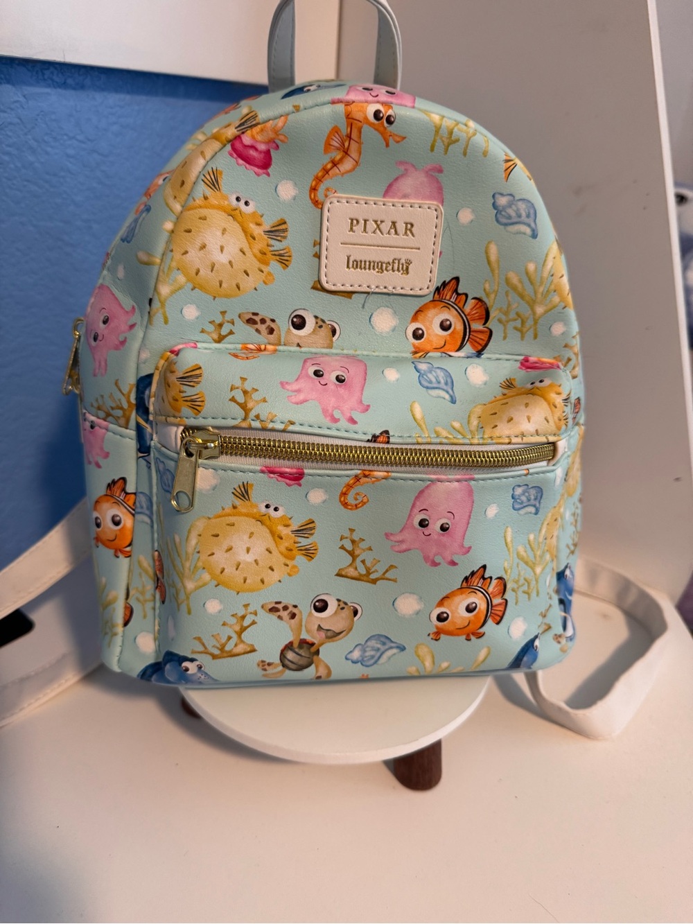 Loungefly Finding Nemo Pastel Blue Mini Backpack with Sea Character Print